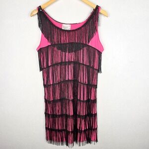 Dream Weavers Womens Flapper Dress L Pink Black Cosplay Costume Sequin Halloween